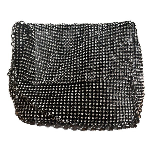 Le‎ Regale Bag Evening Purse Long Shoulder Strap Crystal Rhinestone Mesh Black - Picture 3 of 8